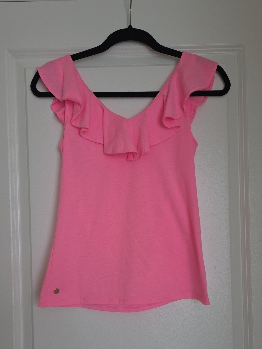 Lilly Pulitzer Bright Pink Ruffle V-Neck Tank